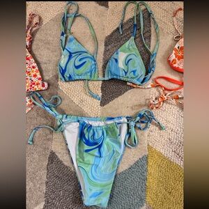 Blue and Green Swirl Bikini Set